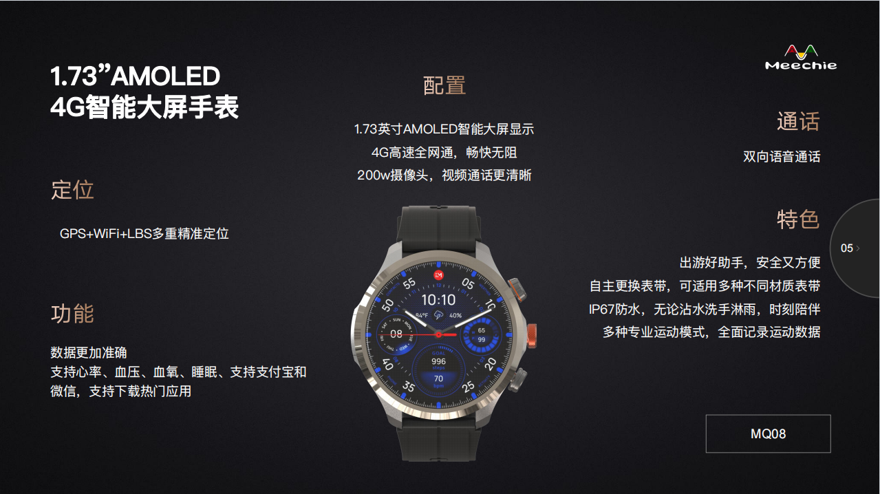 1.73”AMOLED 4G智能大屏手表